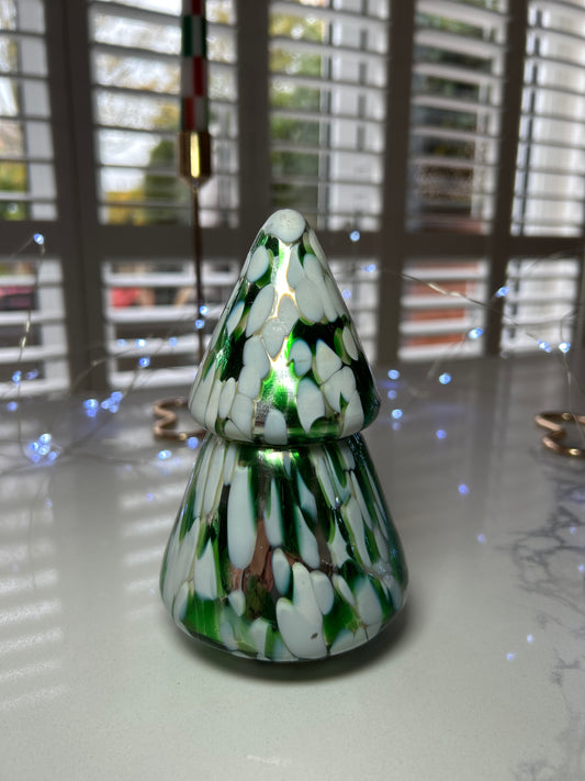 Christmas Tree Confetti Glass Candle | Green, Silver & White Festive Candle