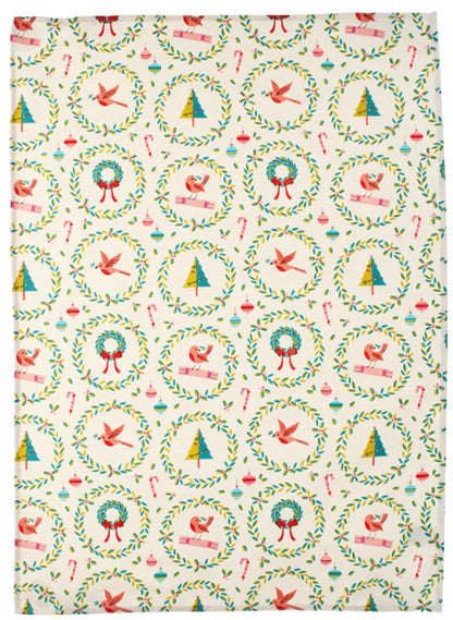 Christmas Robins Tea Towel | Festive 100% Cotton Kitchen Towel
