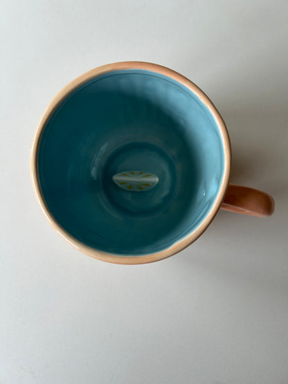 Peach Embossed Ciao Bella Ceramic Mug | Stylish drinkware