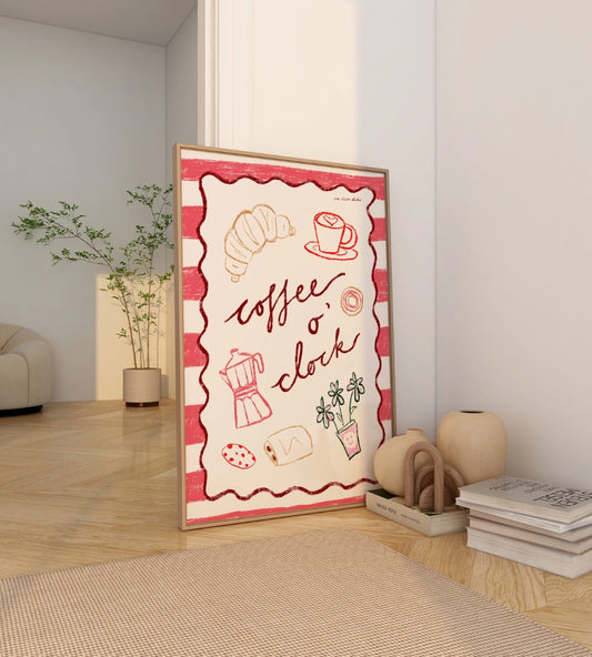 Coffee O’Clock Print | Hand drawn wall art