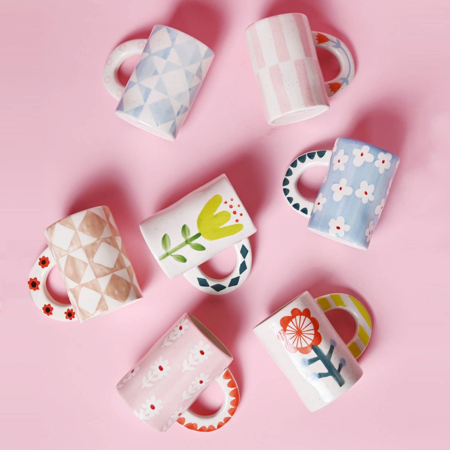 Colourful handpainted mugs