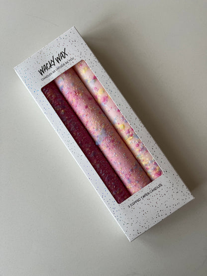 Pink confetti splatter candles | Vibrant home decor