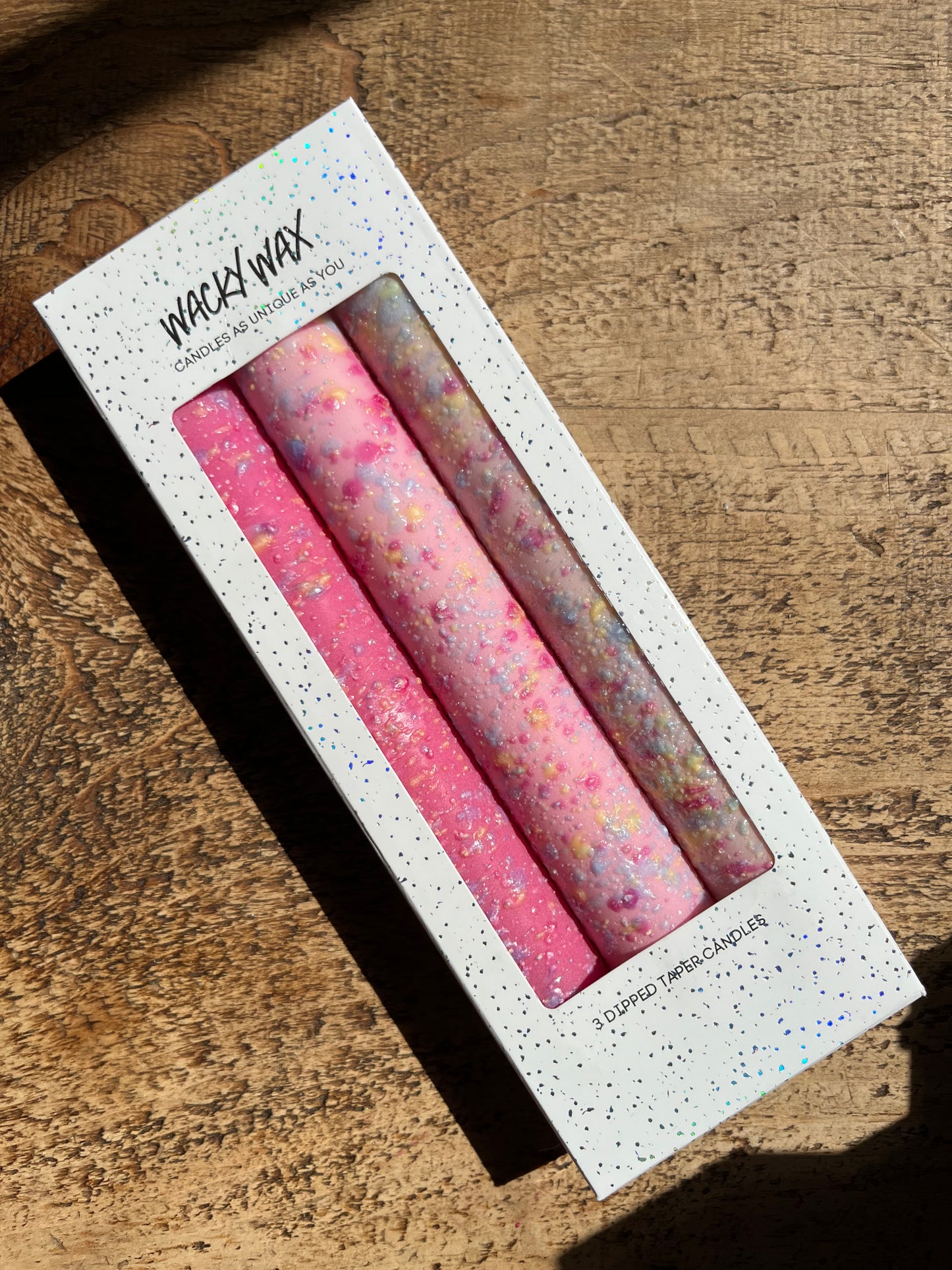 Pink confetti splatter candles | Vibrant home decor