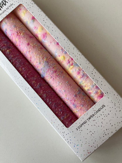 Pink confetti splatter candles | Vibrant home decor