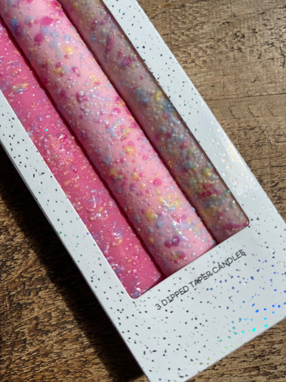 Pink confetti splatter candles | Vibrant home decor