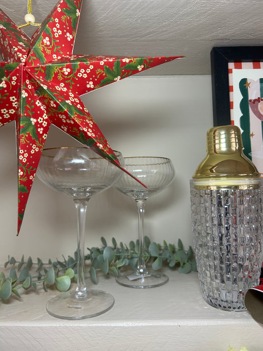 Gold Rim Ribbed Coupe Glass | Elegant Handcrafted Cocktail Coupe