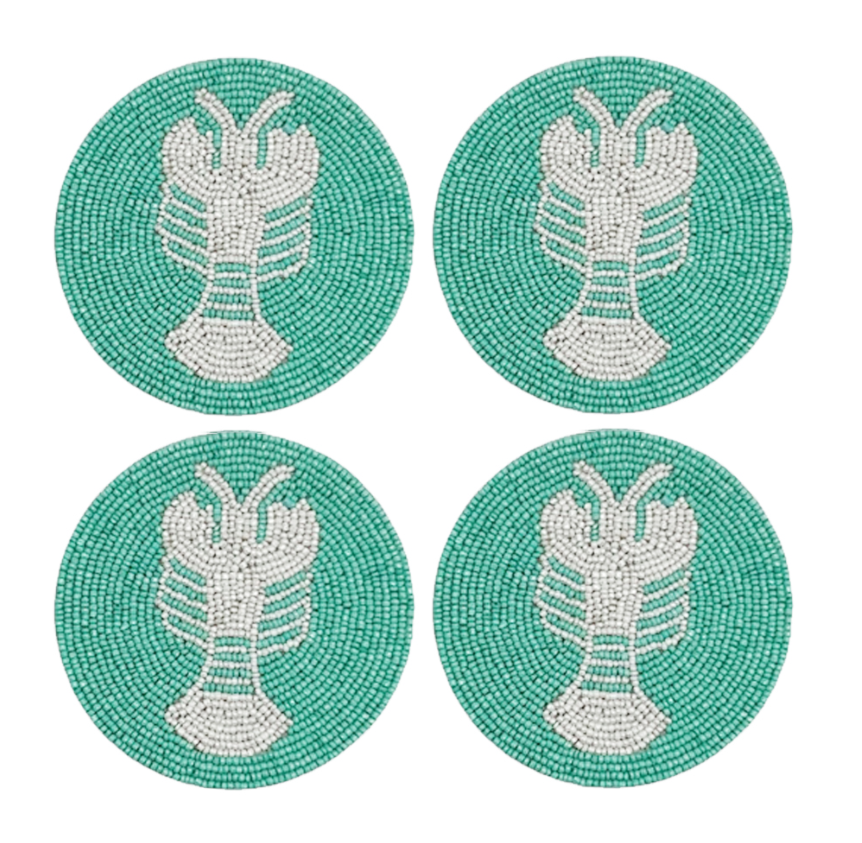 Embellished Aqua Lobster Coasters Set of 4 | Beaded Coastal Coasters