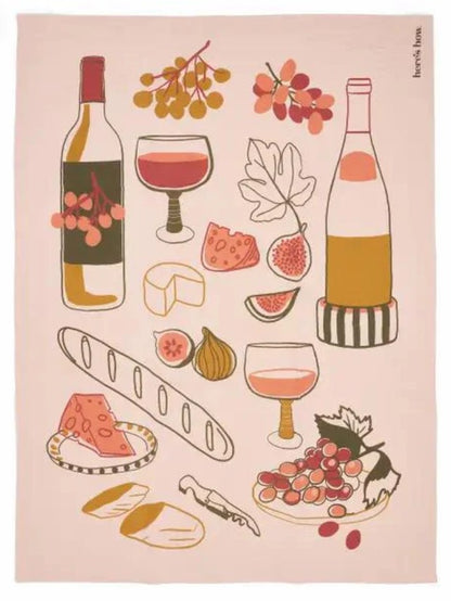 Emmy Wine & Cheese Tea Towels | 100% Cotton Kitchen Linens