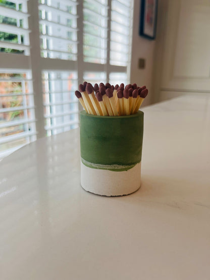 Two tone match pot with striker