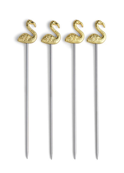 The Lily Flamingo Cocktail Picks – Set of 4 | Gold Barware Accessories