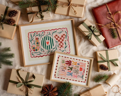 JOY Christmas Print | Festive Harlequin & Checkered Wall Art
