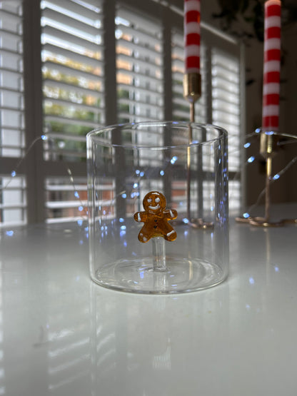 Gingerbread Man Glass Tumbler | Festive Holiday Drinkware