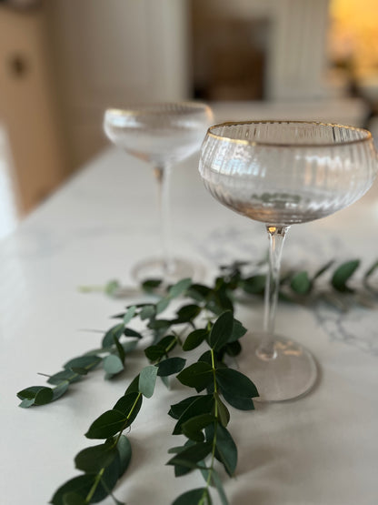 Gold Rim Ribbed Coupe Glass | Elegant Handcrafted Cocktail Coupe