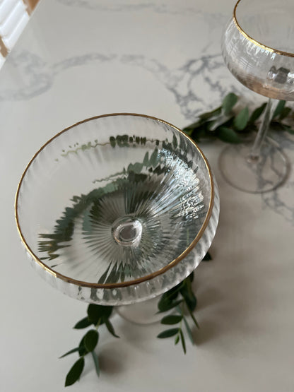 Gold Rim Ribbed Coupe Glass | Elegant Handcrafted Cocktail Coupe