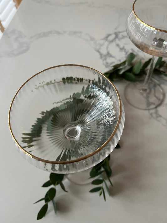 Gold rim ribbed coupe glass