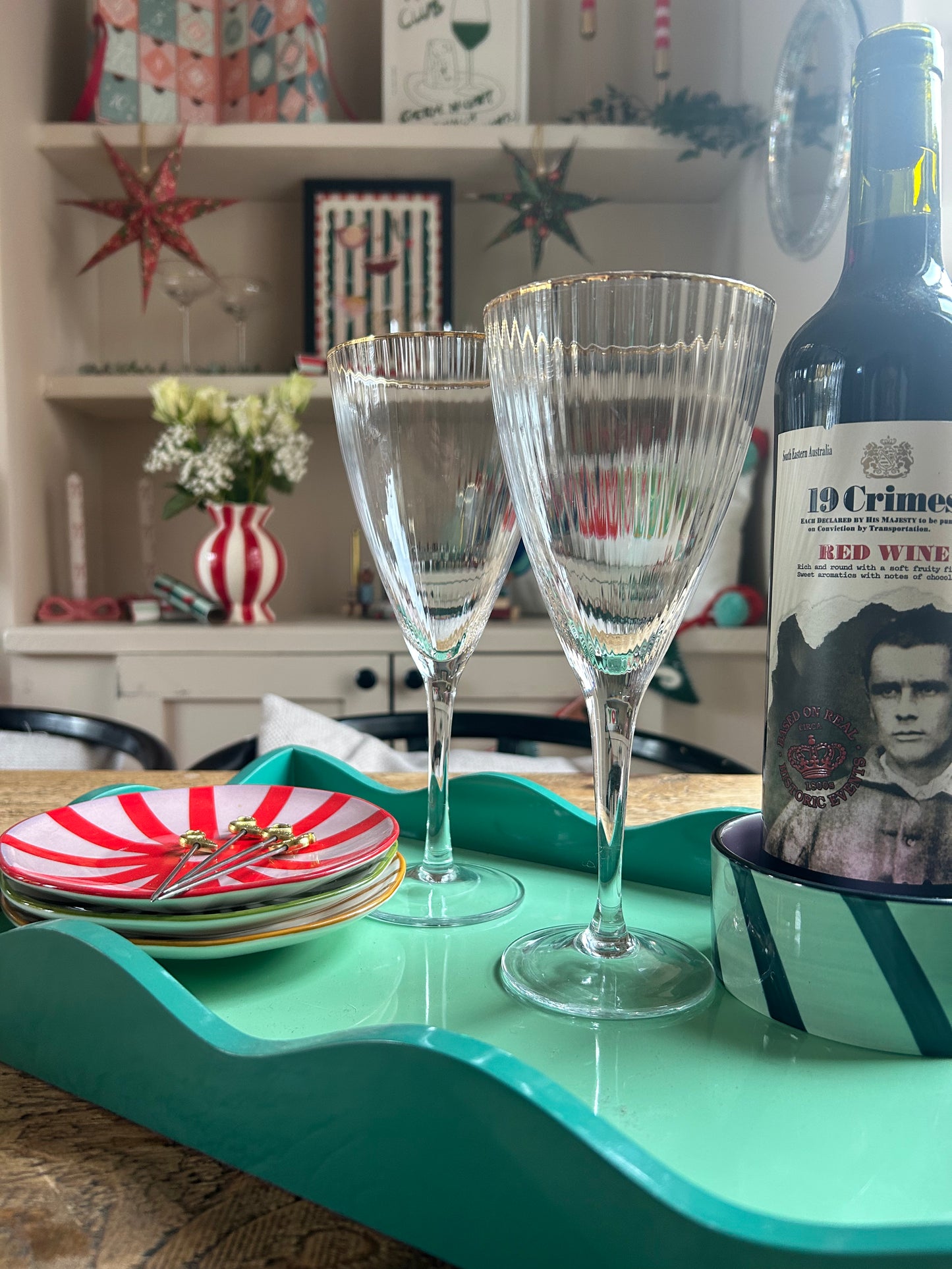 Gold Rim Ribbed Wine Glasses | Elegant Handcrafted Wine Glasses – Set of 2