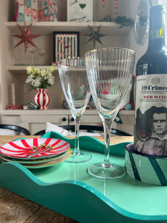 Gold rim ribbed wine glass