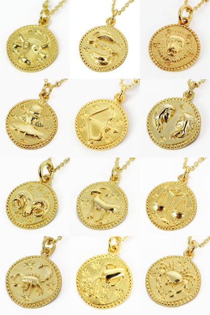 Gold zodiac coin pendant necklaces
