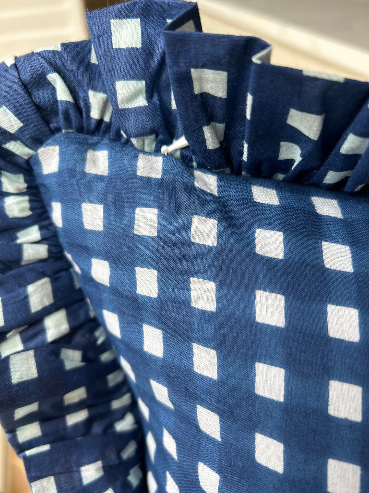 Blue & Green Gingham Frill Cushion Cover 18" | Reversible Cotton Decorative Cushion Cover