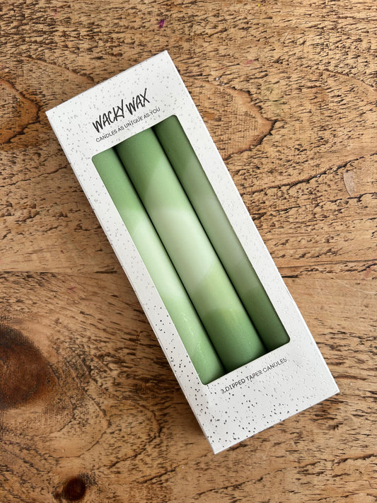 Green Ombre Candles | Set of 3 Colourful Taper Candles