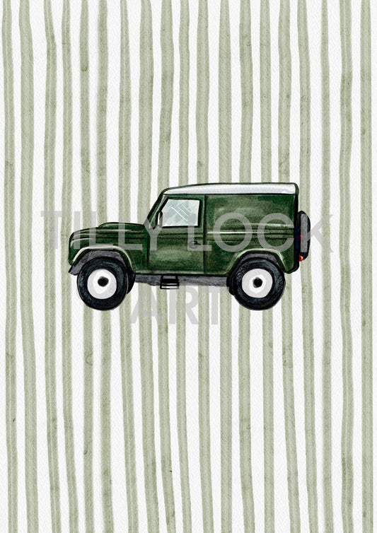 Tilly Lock Art Green Landrover Print | Green Stripe Defender Wall Art