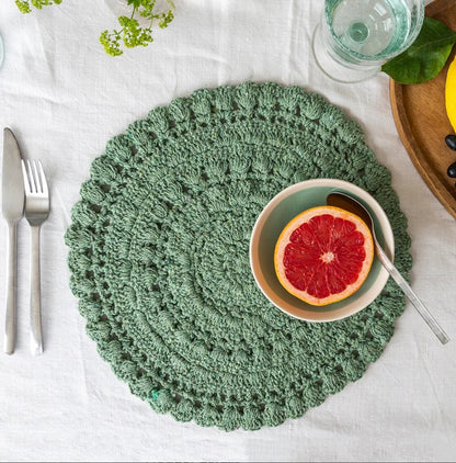 Green Crochet Placemat | Handcrafted Vintage-Style Table Mat