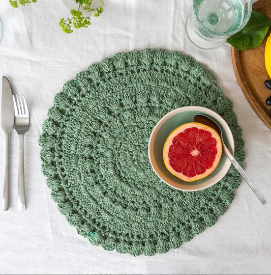Green Crochet Placemat | Handcrafted Vintage-Style Table Mat