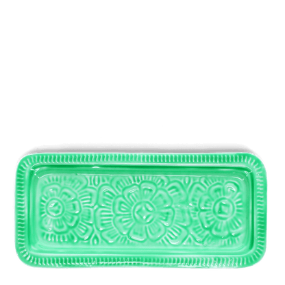 Green Enamel Flower Print Tray | Vintage-Inspired Serving & Decor