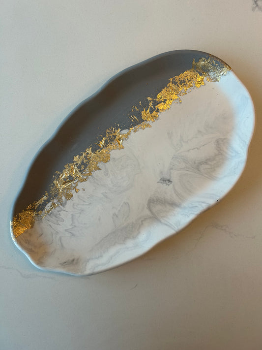 Grey marble and golf leaf misshaped tray