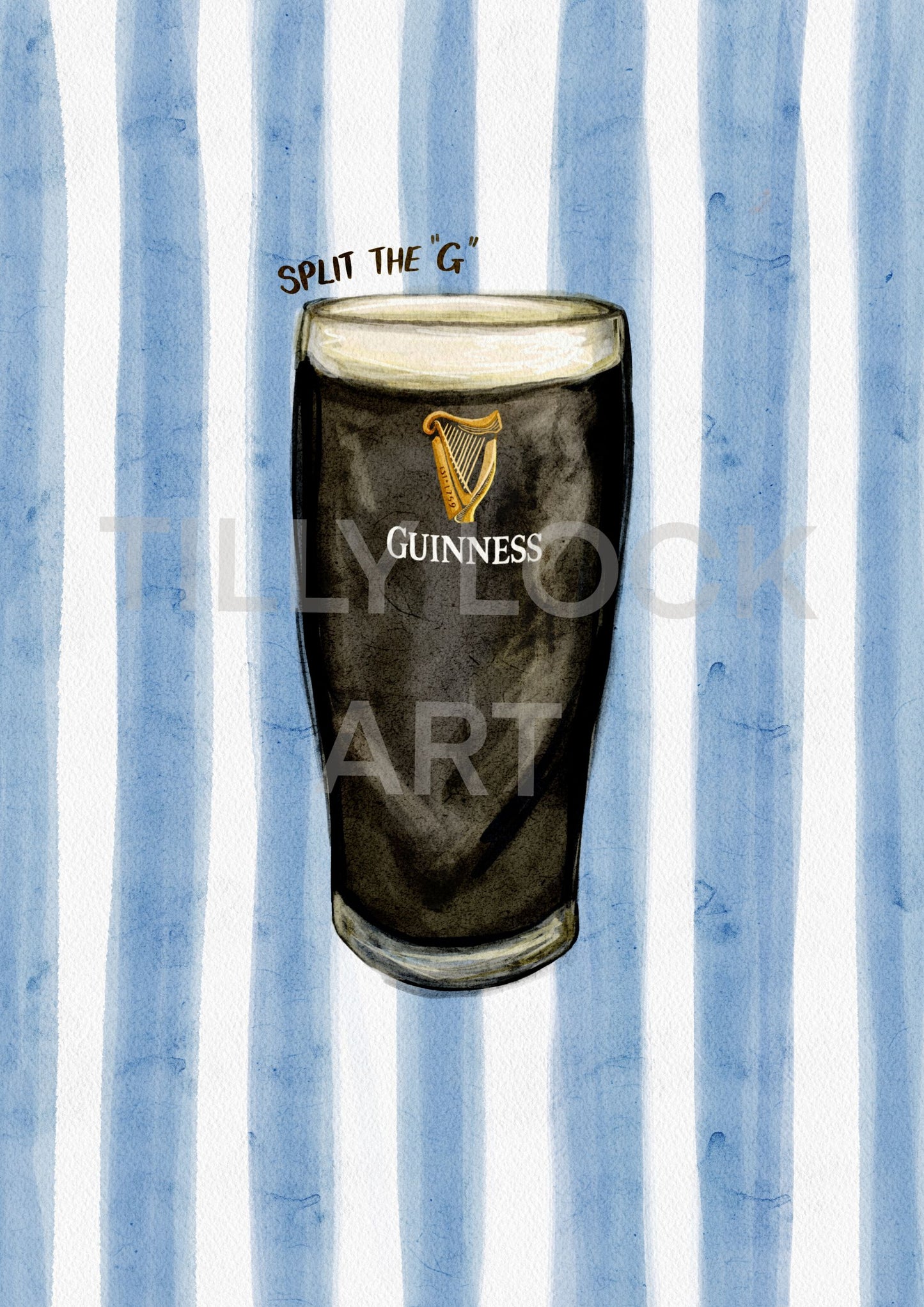 Tilly Lock Art Split the G Guinness Print | Blue Stripe Guinness Lover Gift