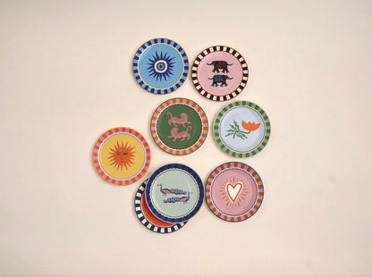 A Dopo Ceramic Coasters | Eye Peacock Heart Horse Design