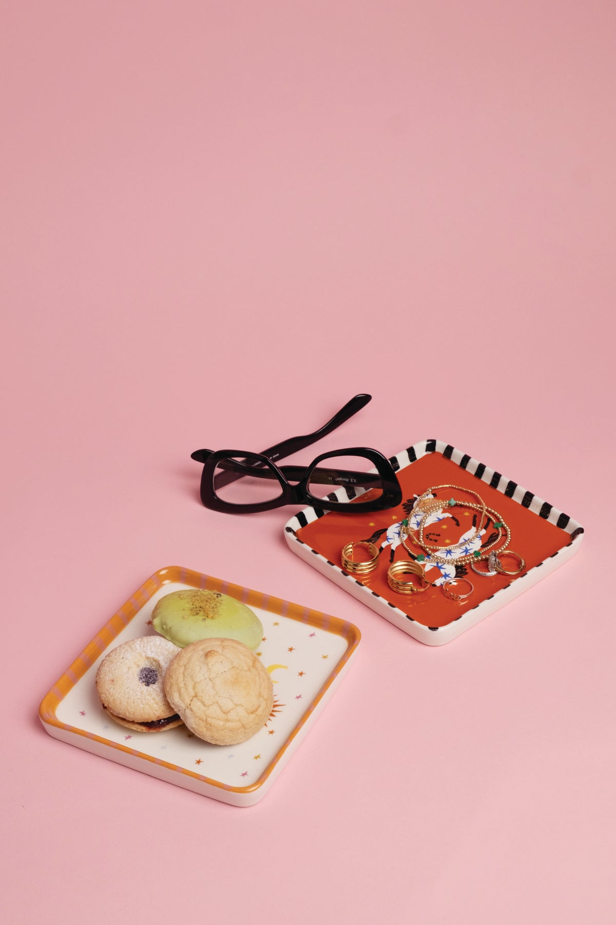 A Dopo Sun Ceramic Trinket Tray & Side Plate | Pink, Yellow & Orange Illustrated Ceramic