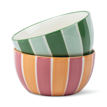 A Dopo Ceramic Dipping Bowl Set of 2 | Sun & Peacock Design, Striped Stoneware Bowls