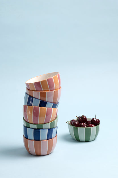 A Dopo Ceramic Dipping Bowl Set of 2 | Sun & Peacock Design, Striped Stoneware Bowls