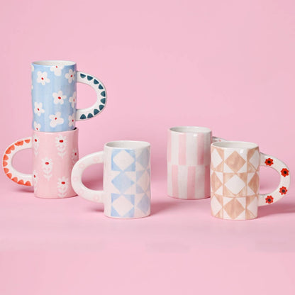 Hand-Painted Floral Mug Pink Stripe | Handmade Ceramic Coffee Mug