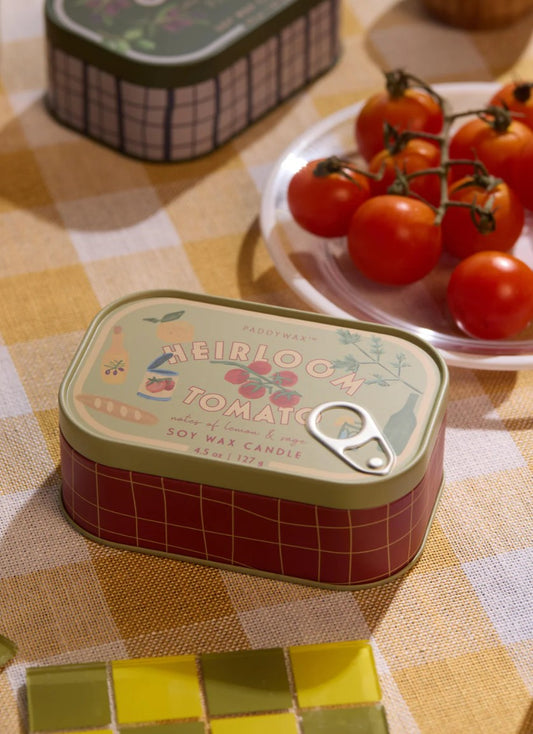 Bistro Tomato Printed Tin Candle | 4.5oz / 127g Two-Wick Candle in Heirloom Tomato