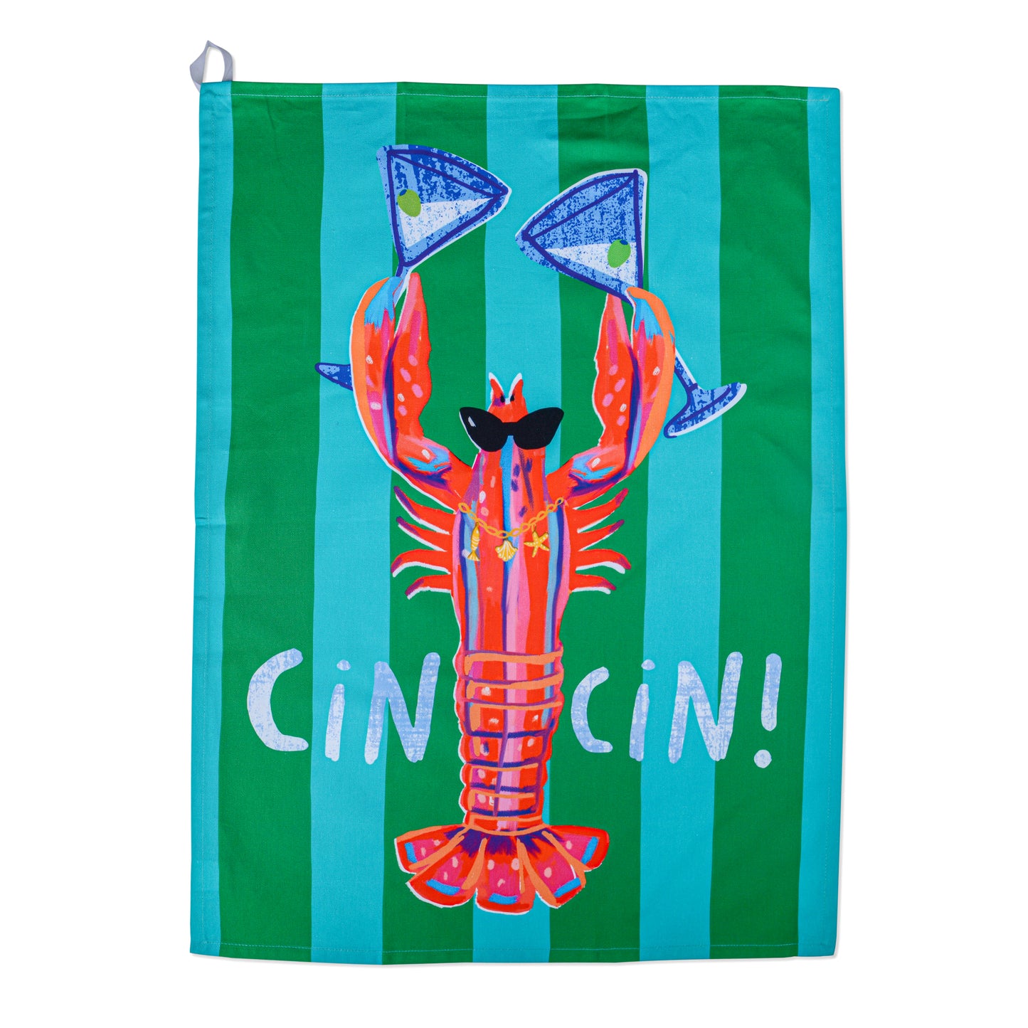 Cin Cin Lobster Tea Towel | Illustrated Kitchen Tea Towel, Coastal Home Gift