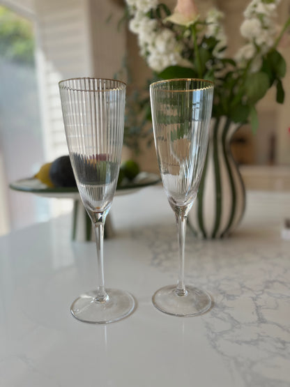 Gold rim ribbed flute glass