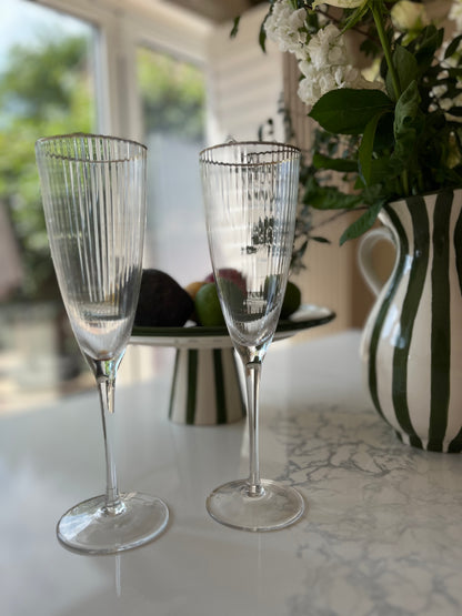 Gold rim ribbed flute glass