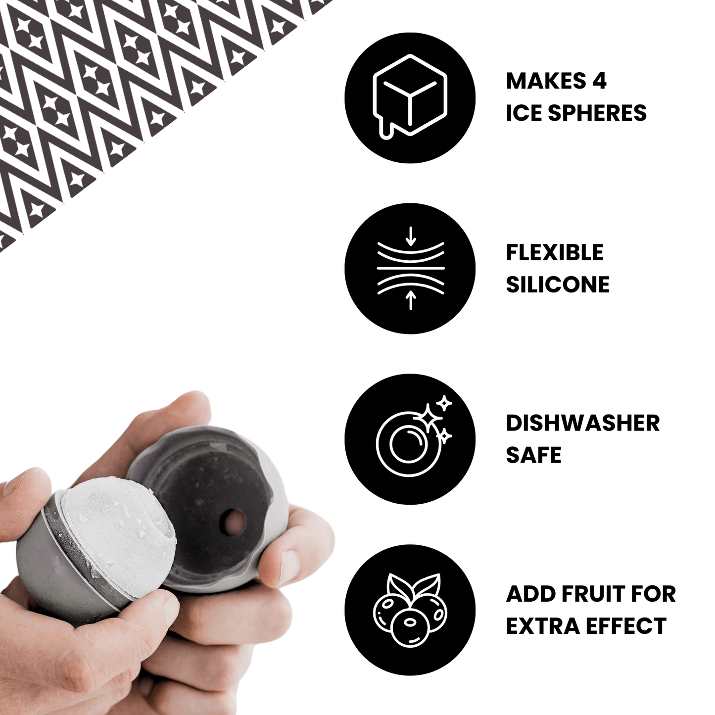 Ice Sphere Moulds Set of 4 in Black | Ball Ice Cube Mould