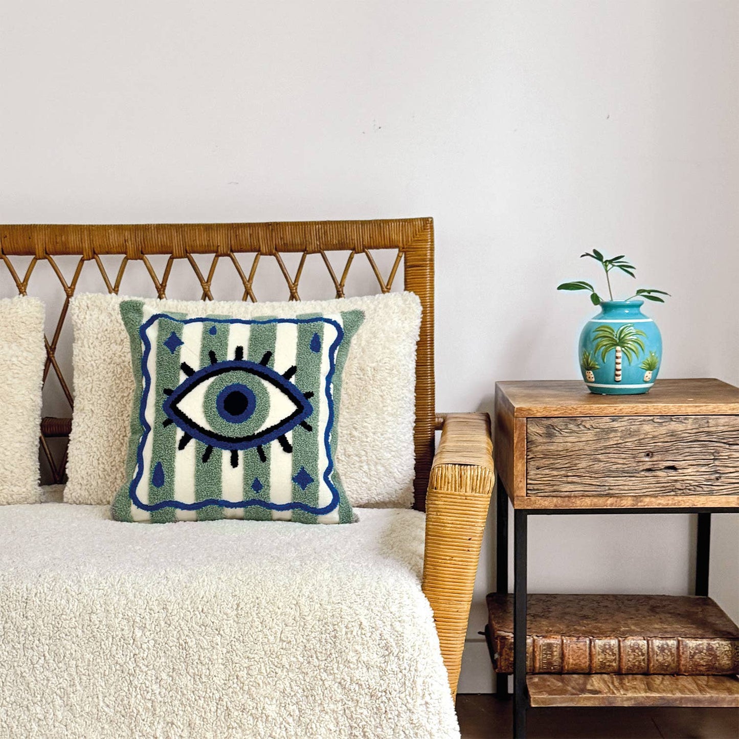 Influence Blue Eye Cushion | Embroidered Cotton Canvas Cushion