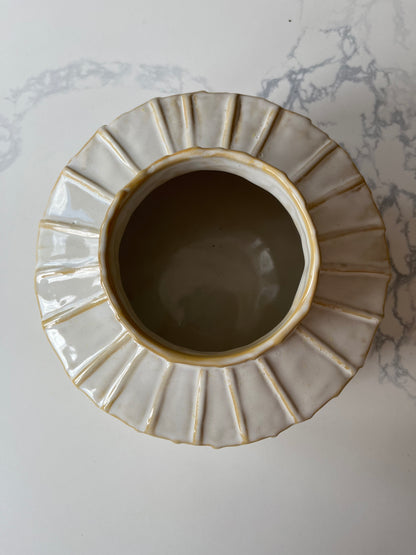 Ivory & Ochre Ridged Ceramic Pot