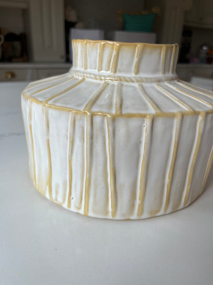 Ivory & Ochre Ridged Ceramic Pot