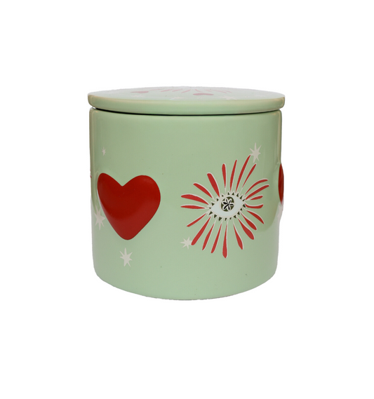 Jar with Eye & Hearts | Ceramic Storage Jar