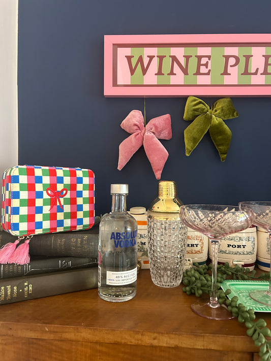 Multi Bright Checkerboard Linen Jewellery Case | Colourful Organiser with Removable Tray