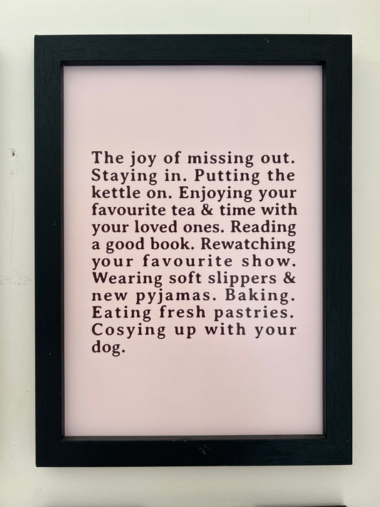 The Joy of Missing Out Print | A4 Pink Typography Wall Art