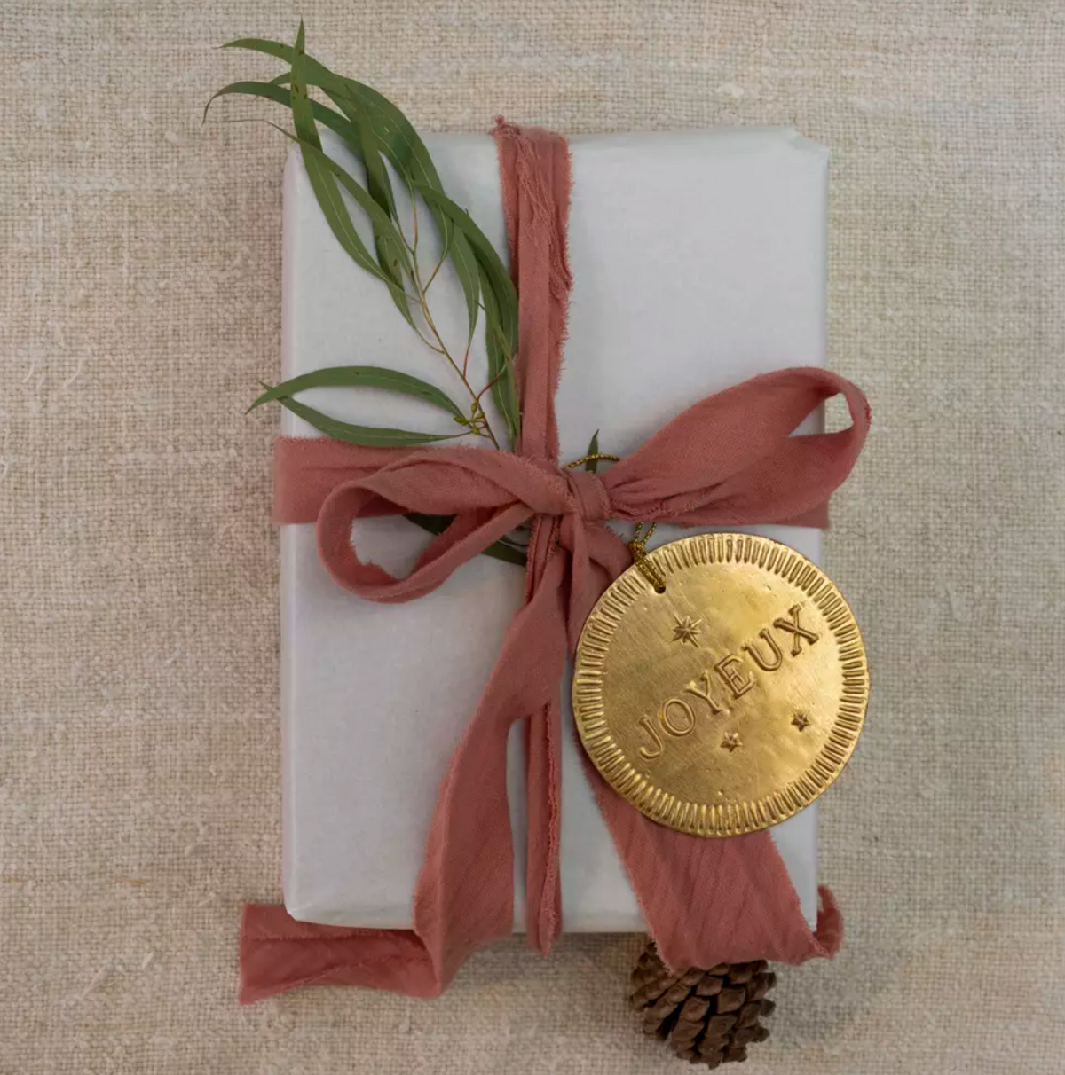 Joyeux Gold Hanging Christmas Decoration | Classic Gold Metal Tree Ornament