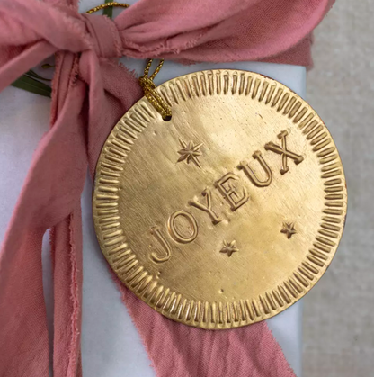 Joyeux Gold Hanging Christmas Decoration | Classic Gold Metal Tree Ornament