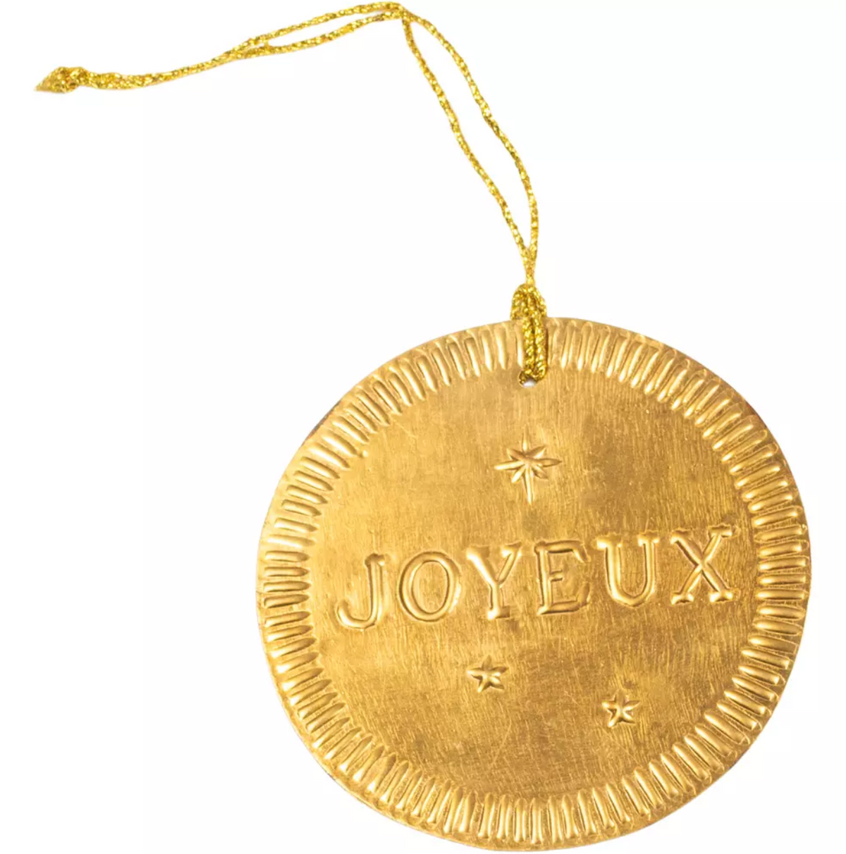 Joyeux Gold Hanging Christmas Decoration | Classic Gold Metal Tree Ornament
