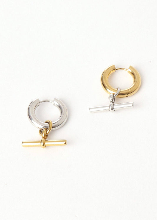Kit T-Bar Hoop Gold & Silver | Mixed Metal Everyday Jewellery